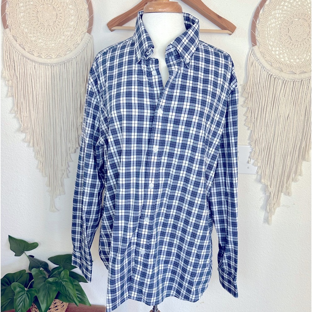 Lucky brand blue and white plaid men’s button up long sleeve shirt XL